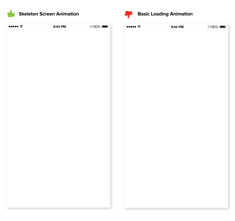 Skeleton Screen与Activity Indicator对比
图片来源：https://disciullodesign.wordpress.com/2015/03/13/animation-and-the-user-experience/